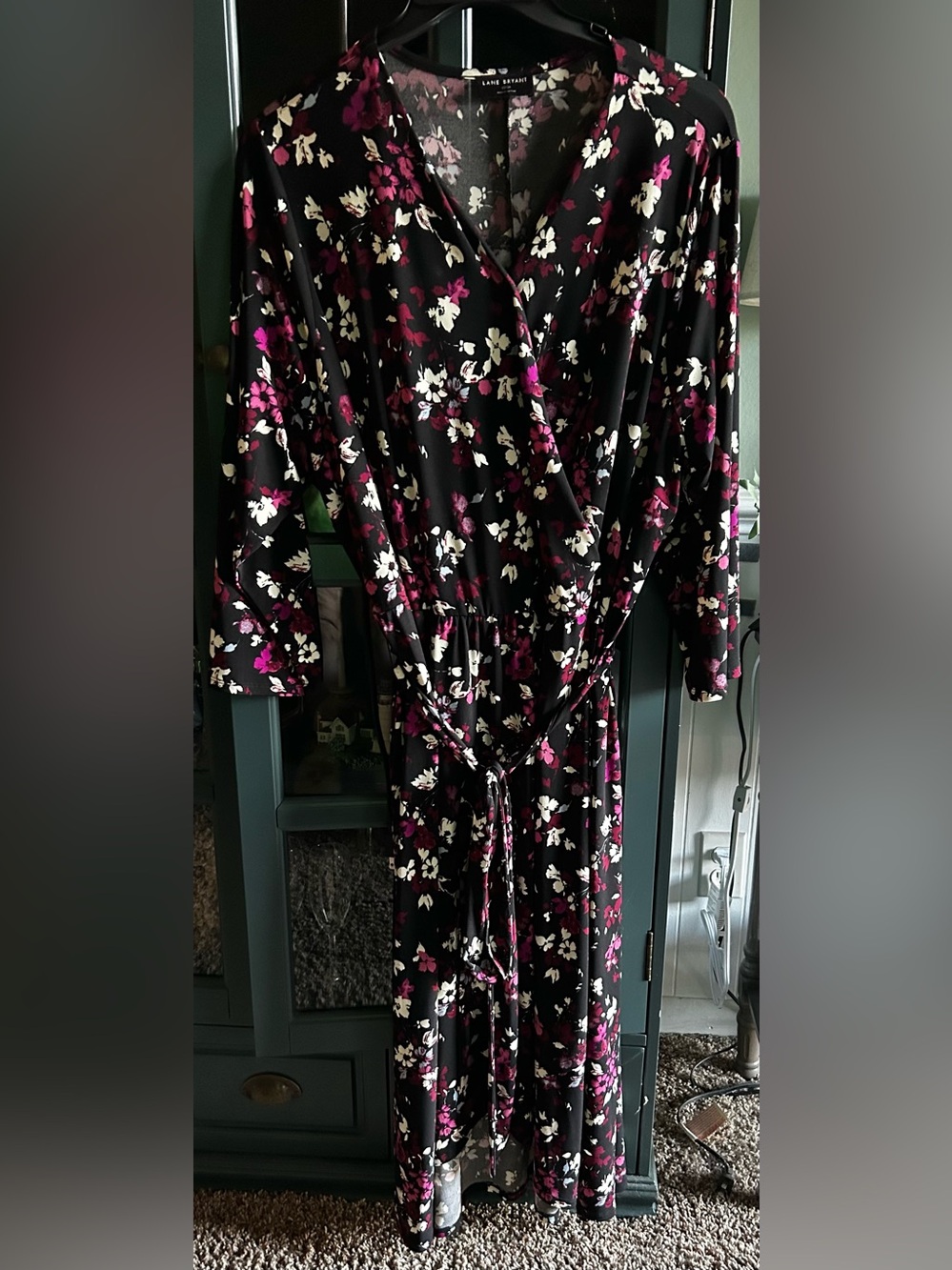 Lane Bryant Black Midi Dress with Pink & White Floral Print